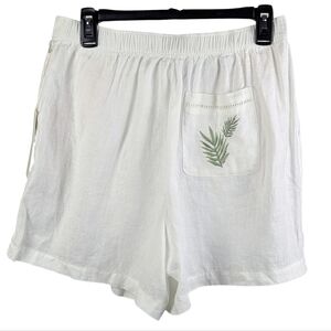 Calypso St. Barth 100% Linen Shorts Embroidered Palm Leaves White XL NWT